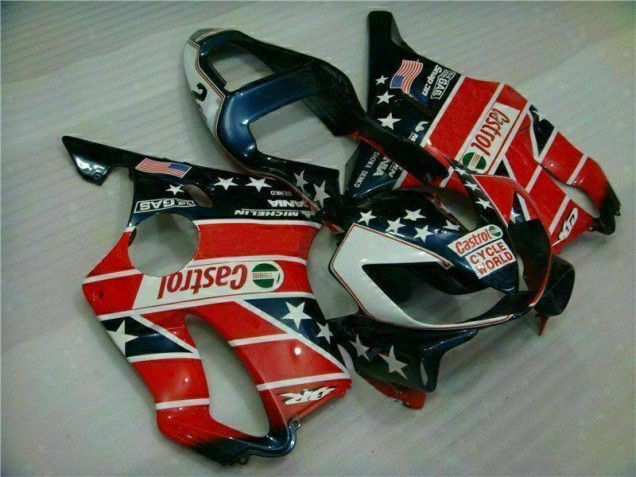 Carenagem CBR 600 F4i 2001-2003 - Vermelho Branco Azul Castrol Cycle World Carenagem CBR 600 F4i 2001-2003 - Vermelho Branco Azul Castrol Cycle World