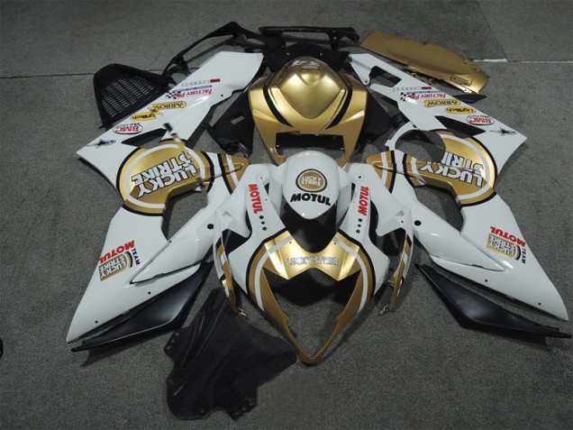 Carenagem GSXR 1000 K5 2005-2006 - Branco Ouro Lucky Strike Motul Carenagem GSXR 1000 K5 2005-2006 - Branco Ouro Lucky Strike Motul