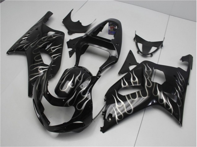 Carenagem GSXR 600 / 750 K1 K2 K3 2001-2003 - Preto Branco Chama Carenagem GSXR 600 / 750 K1 K2 K3 2001-2003 - Preto Branco Chama