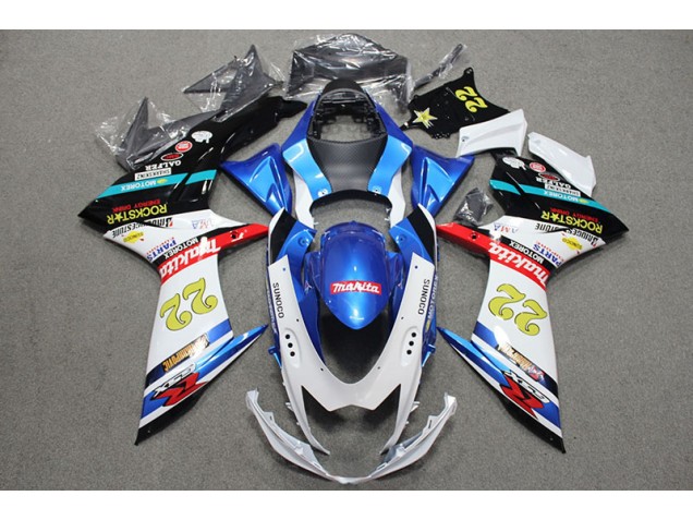 Carenagem GSXR 600 K11 2011-2021 - Azul Branco Vermelho Rockstar 22 Carenagem GSXR 600 K11 2011-2021 - Azul Branco Vermelho Rockstar 22