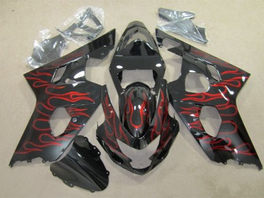Carenagem GSXR 600 K4 2004-2005 - Preto Vermelho Chama