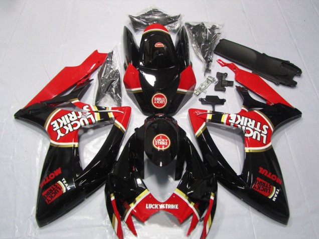 Carenagem GSXR 600 K6 2006-2007 - Preto Vermelho Lucky Strike Motul Carenagem GSXR 600 K6 2006-2007 - Preto Vermelho Lucky Strike Motul