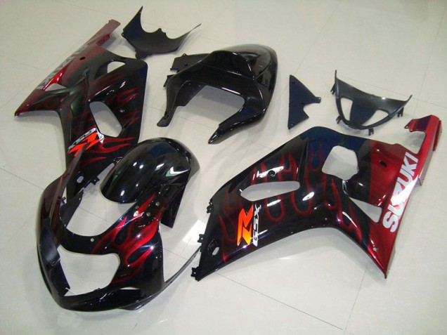 Carenagem GSXR 750 K1 K2 K3 2001-2003 - Preto Vermelho Chama
