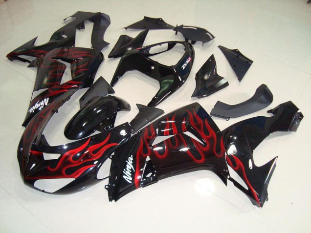 Carenagem & Plástico ZX10R 2006-2007 - Preto Vermelho Chama Carenagem & Plástico ZX10R 2006-2007 - Preto Vermelho Chama