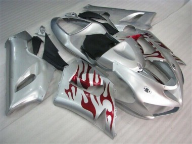 Carenagem ZX6R 2005-2006 - Prata Vermelho Chamas