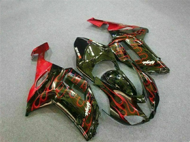 Kit Carenagem ZX6R 2007-2008 - Preto Vermelho Chama Kit Carenagem ZX6R 2007-2008 - Preto Vermelho Chama