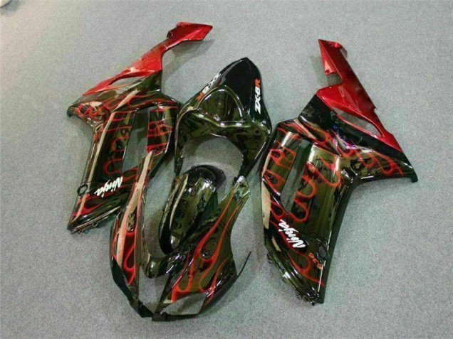 Kit Carenagem ZX6R 2007-2008 - Preto Vermelho Chama Kit Carenagem ZX6R 2007-2008 - Preto Vermelho Chama