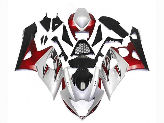 Lojas Kits Carenagem Moto Suzuki GSXR 1000 2005-2006 - Prata Vermelho Preto