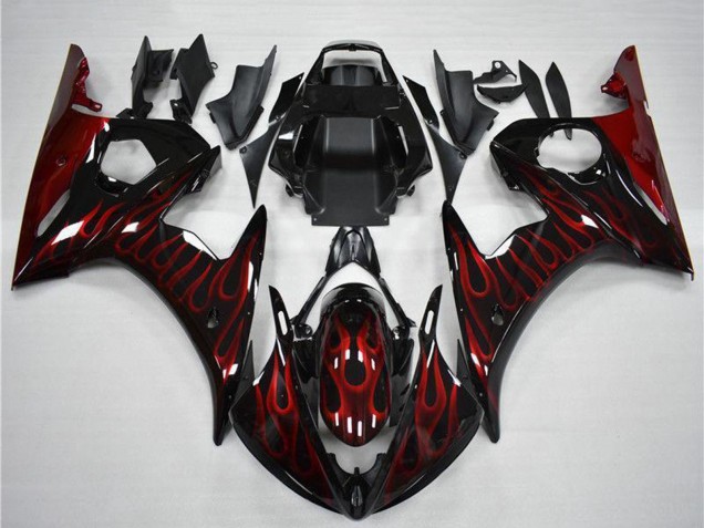 Lojas Carenagem Moto Yamaha YZF R6 2003-2004 - Preto Brilhante Vermelho Chama