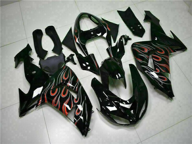 Lojas Kits Carenagem Moto Kawasaki ZX10R 2006-2007 - Preto Brilhante Vermelho Chama