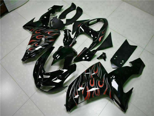 Lojas Kits Carenagem Moto Kawasaki ZX10R 2006-2007 - Preto Brilhante Vermelho Chama