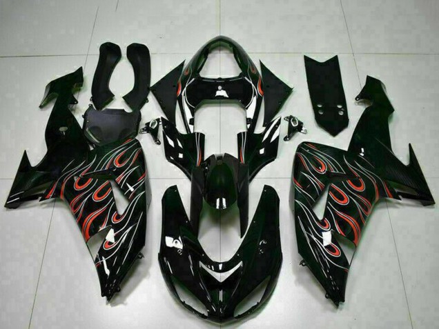 Lojas Kits Carenagem Moto Kawasaki ZX10R 2006-2007 - Preto Brilhante Vermelho Chama