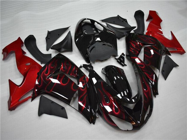 Lojas Carenagem Moto Kawasaki ZX10R 2006-2007 - Preto Brilhante Vermelho Chama