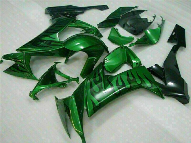 Lojas Carenagens Moto Kawasaki ZX10R 2008-2010 - Preto Brilhante Verde Chama