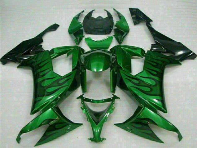 Lojas Carenagens Moto Kawasaki ZX10R 2008-2010 - Preto Brilhante Verde Chama