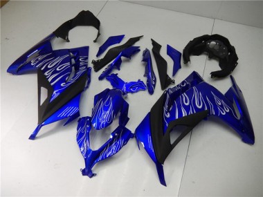 Lojas Carenagens Moto Kawasaki Ninja 300 EX300R 2013-2024 - Azul Preto Branco Chama