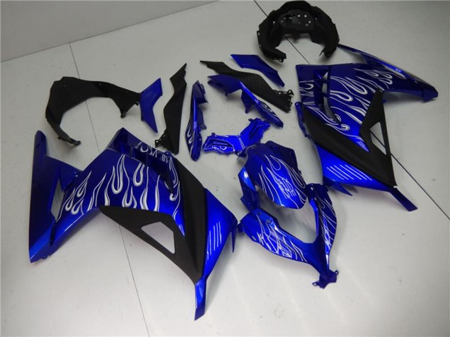Lojas Carenagens Moto Kawasaki Ninja 300 EX300R 2013-2024 - Azul Preto Branco Chama