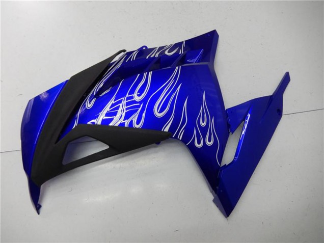 Lojas Carenagens Moto Kawasaki Ninja 300 EX300R 2013-2024 - Azul Preto Branco Chama