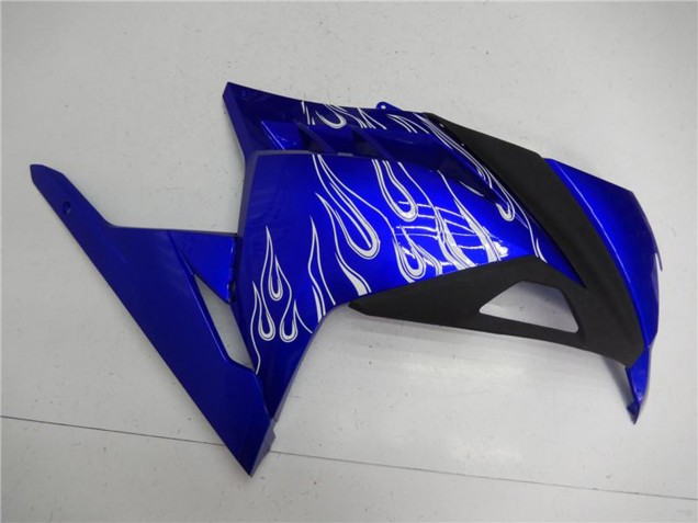 Lojas Carenagens Moto Kawasaki Ninja 300 EX300R 2013-2024 - Azul Preto Branco Chama