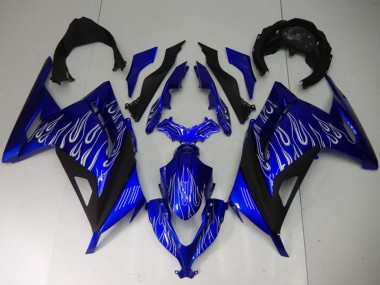 Lojas Carenagens Moto Kawasaki Ninja 300 EX300R 2013-2024 - Azul Preto Branco Chama