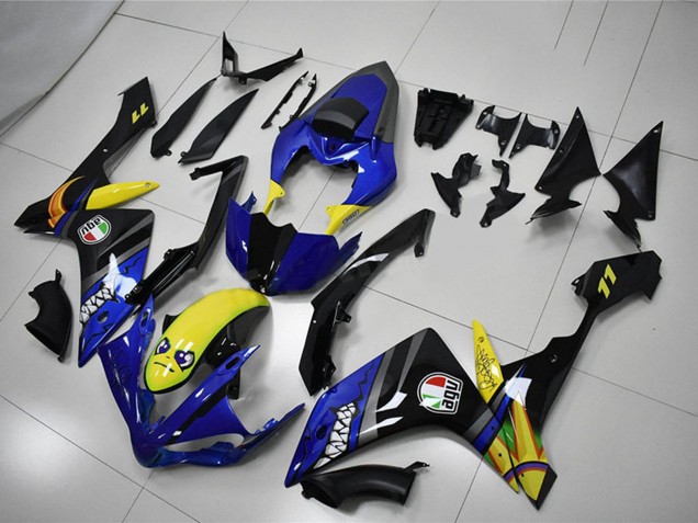 Lojas Carenagens Moto Yamaha YZF R1 2007-2008 - Azul Amarelo Preto Tubarão