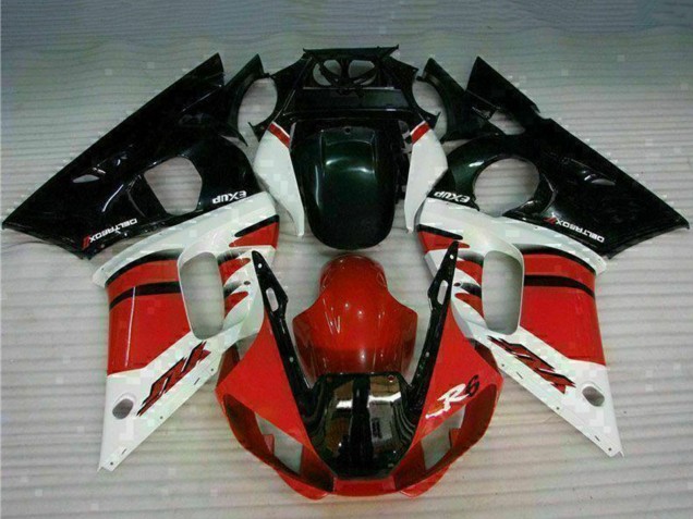 Lojas Carenagem Moto Yamaha YZF R6 1998-2002 - Branco Vermelho Preto Brilhante