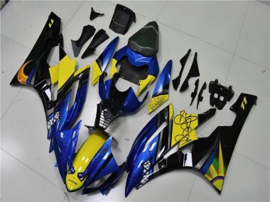 Lojas Carenagens Moto Yamaha YZF R6 2006-2007 - Azul Amarelo Preto Brilhante Tubarão