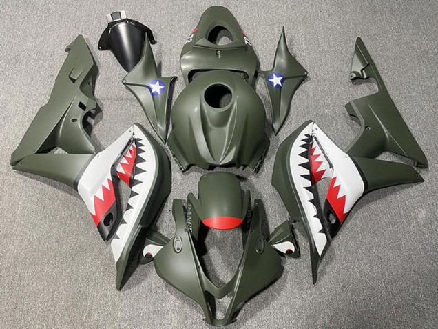 Lojas Carenagens Moto Honda CBR600RR 2007-2008 - Verde Exército Branco Vermelho Tubarão