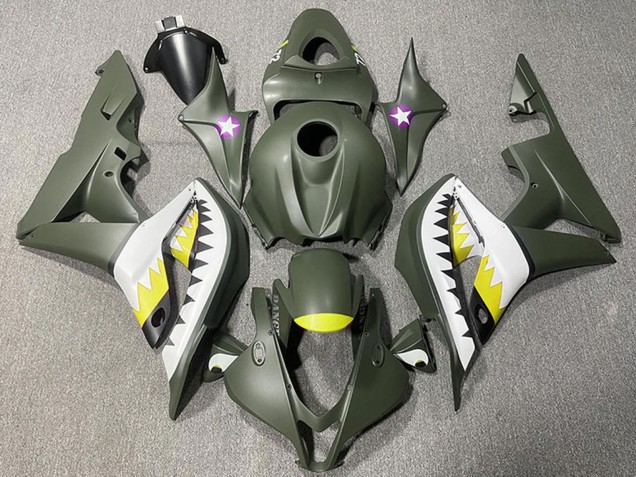Lojas Carenagens Moto Honda CBR600RR 2007-2008 - Verde Exército Branco Amarelo Tubarão