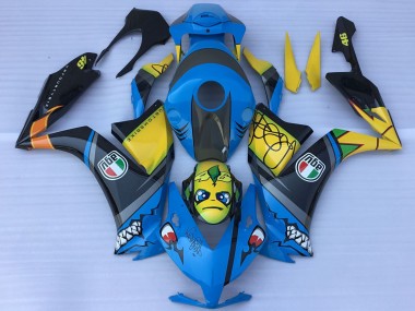 Lojas Carenagens Moto Honda CBR1000RR 2012-2016 - Azul Amarelo Preto Brilhante Tubarão Teeth
