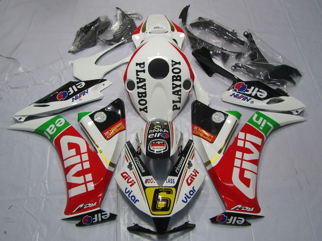 Lojas Carenagens Moto Honda CBR1000RR 2012-2016 - Branco Vermelho Verde Givi PlayBoy