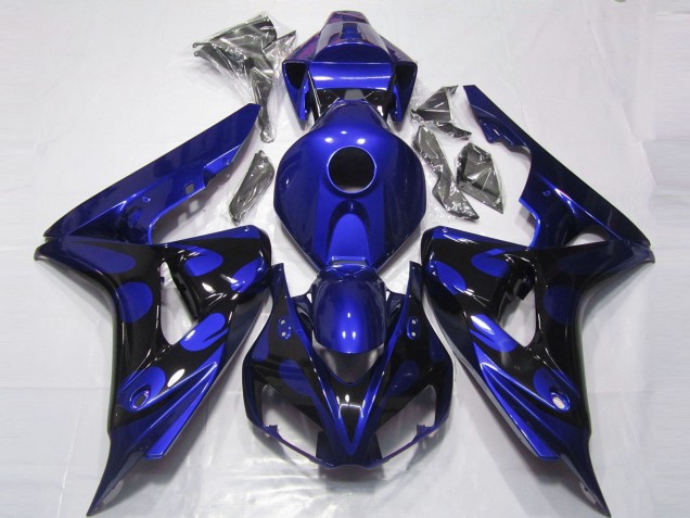 Lojas Carenagens Moto Honda CBR1000RR 2006-2007 - Azul Preto Brilhante Chama