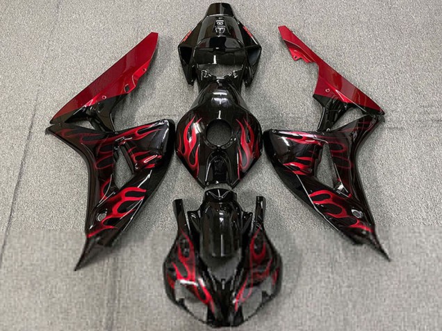 Lojas Carenagens Moto Honda CBR1000RR 2006-2007 - Preto Brilhante Vermelho Chama