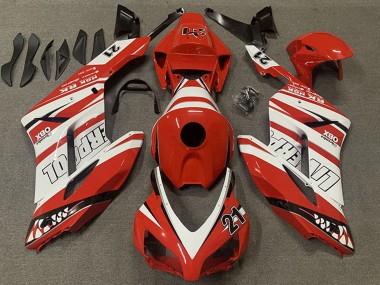 Lojas Carenagens Moto Honda CBR1000RR 2004-2005 - Branco Vermelho Liverpool 21