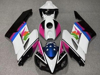 Lojas Carenagens Moto Honda CBR1000RR 2004-2005 - Branco Rosa Azul Preto Brilhante Estrela