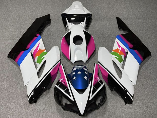 Lojas Carenagens Moto Honda CBR1000RR 2004-2005 - Branco Rosa Azul Preto Brilhante Estrela