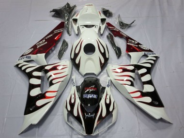 Lojas Carenagens Moto Honda CBR1000RR 2006-2007 - Branco Vermelho Preto Brilhante Chama
