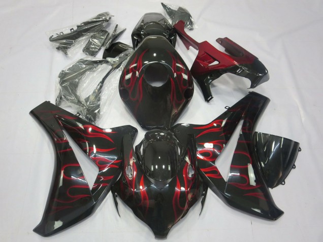 Lojas Carenagens Moto Honda CBR1000RR 2008-2011 - Preto Brilhante Vermelho Chama