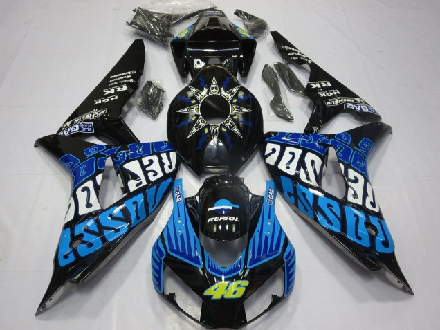 Lojas Carenagens Moto Honda CBR1000RR 2006-2007 - Preto Brilhante Azul Rossi 46