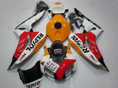 Lojas Carenagens Moto Honda CBR1000RR 2006-2007 - Laranja Branco Vermelho Preto Brilhante Repsol 93