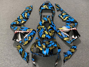 Lojas Carenagens Moto Honda CBR600RR 2003-2004 - Azul Ouro Camouflage Tubarão
