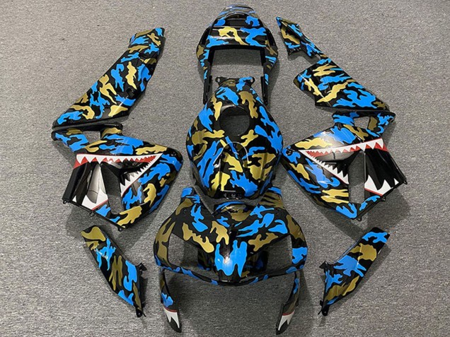 Lojas Carenagens Moto Honda CBR600RR 2003-2004 - Azul Ouro Camouflage Tubarão