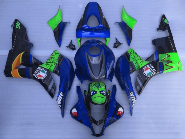 Lojas Carenagens Moto Honda CBR600RR 2007-2008 - Azul Verde Preto Brilhante Tubarão