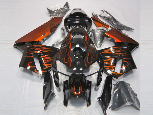 Lojas Carenagens Moto Honda CBR600RR 2005-2006 - Preto Brilhante Laranja Chama