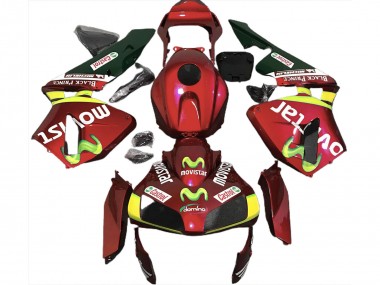 Lojas Carenagens Moto Honda CBR600RR 2003-2004 - Vermelho Amarelo Verde MoviStar