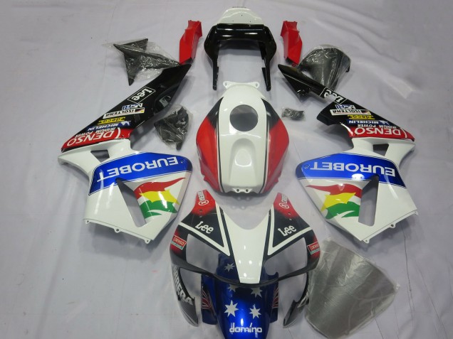 Lojas Kits Carenagem Moto Honda CBR600RR 2003-2004 - Branco Vermelho Azul Preto Brilhante EuroBet