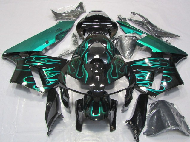 Lojas Carenagens Moto Honda CBR600RR 2005-2006 - Preto Brilhante Teal Chama