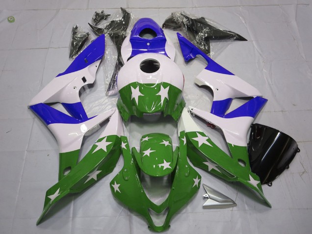 Lojas Carenagens Moto Honda CBR600RR 2007-2008 - Branco Azul Verde Estrelas Listra
