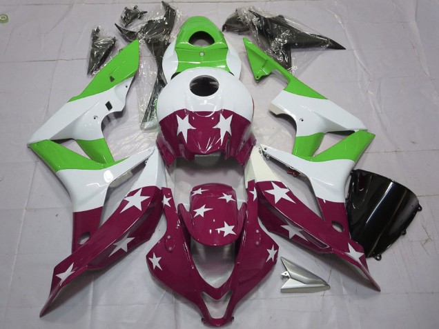 Lojas Carenagens Moto Honda CBR600RR 2007-2008 - Branco Verde Vermelho Castanho Estrelas Listra