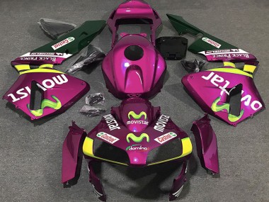 Lojas Carenagens Moto Honda CBR600RR 2003-2004 - Rosa Choque Amarelo Verde MoviStar